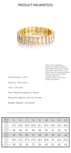 Size chart for S925 silver ring showing inner diameter and finger circumference details