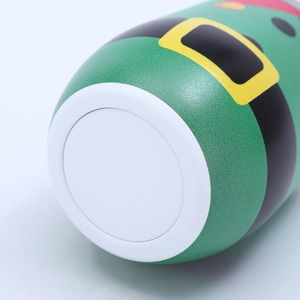 Detail view of the 12oz stainless steel egg cup base with festive Christmas elf design