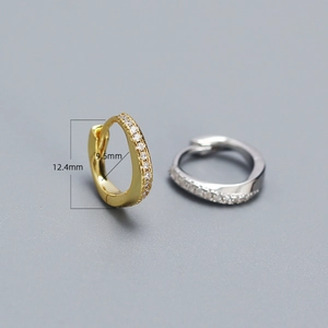Irregular S925 silver pave CZ huggie hoop earrings in gold and silver plating