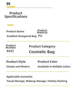 Detailed specifications of gradient PU leather makeup bag with size and material info