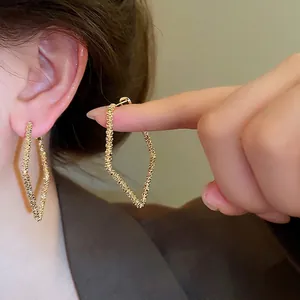 Minimalist Irregular Rhombus Geometric Hoop Earrings With 925 Sterling Silver Earring Post Elegant Copper Gold Silver Jewelry For Women