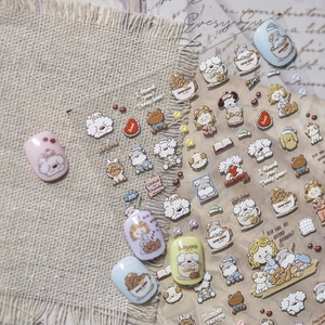 Kawaii Stereo Embossed Nail Art Stickers Cute Cartoon Dog Bear Pattern Self Adhesive Manicure Decals For DIY Decoration