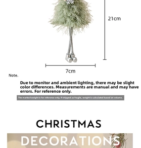 Detailed view of green plush Christmas doll ornament with silver snowflake, 21x7cm size