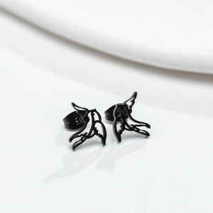 Minimalist matte black hollow swallow bird stud earrings in stainless steel for women