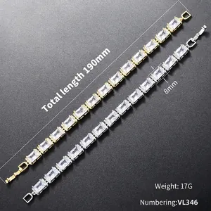 Hip hop tennis bracelet with emerald cut cubic zirconia in gold and silver finish