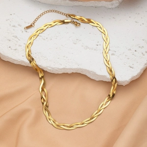 Vintage Stainless Steel Woven Twist Chain Necklace Bracelet Set For Women Minimalist Gold Silver Tricolor Jewelry Accessory
