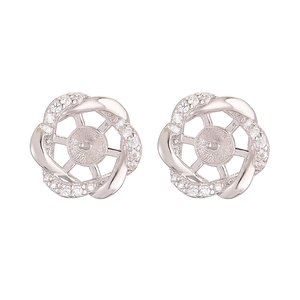S925 sterling silver hollow petal stud earrings with zircon and twist rope texture details