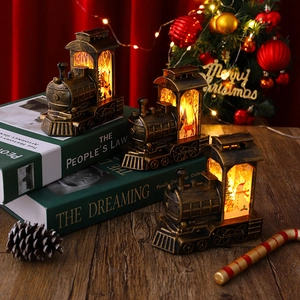 Ornement De Lanterne De Train Vintage De Noël LED Lumière Chaude Micro Paysage PVC Style Antique Décor De Table