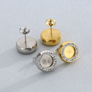 Minimalist Round Stainless Steel Zircon Stud Earrings Micro Pave Sparkle Fashion Jewelry Accessories For Women Girls