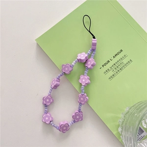 Charming purple tulip flower beaded phone strap accessory with dopamine aesthetic design