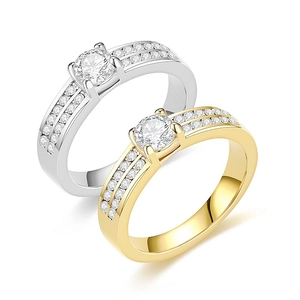 Round Zircon Stainless Steel Ring For Women Double Row Pave Wedding Engagement Jewelry Fashion Geometric Gold Silver Tone