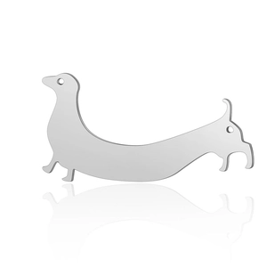 Detailed macro view of a silver stainless steel dachshund puppy pendant silhouette