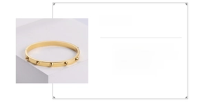 Detail view of gold-plated 316L stainless steel spike bracelet with size and weight specs