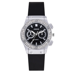Fashion Women Quartz Watch Encrusted Rhinestone Alloy Case Silicone Strap Decorative Multi-Dial Luxury Casual Wristwatch
