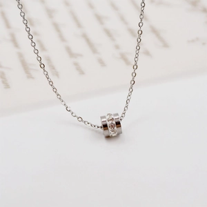 Elegant silver cylinder pendant necklace with sparkling cubic zirconia on a cable chain