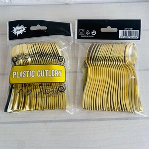 Pack of 24 pieces premium gold plastic mini dessert spoons with durable metallic finish
