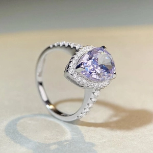 Pear-cut lavender gemstone ring in S925 sterling silver with sparkling pavé accents