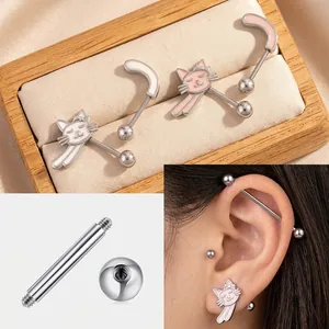Cute Cat Cartilage Earring Stud With Titanium Alloy Post Enamel Animal Tail Body Piercing Jewelry Sweet For Women
