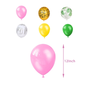 Floral jungle party supplies with 12 inch leopard zebra print balloons and colored latex sets