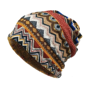 Bohemian Ethnic Pattern Knit Slouchy Beanie Hat Soft Warm Polyester Pullover Turban For Men Women