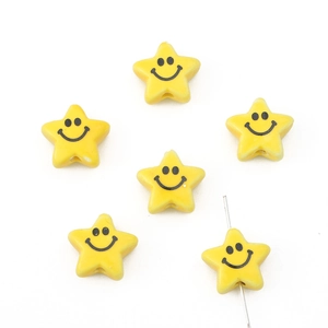 Yellow ceramic star beads with smiley faces for DIY handmade jewelry necklace making
