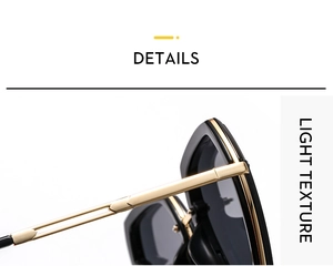 Detailed close-up of golden metal hinge and sleek black frame on trendy sunglasses