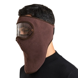 Brown thermal fleece balaclava mask with integrated goggles for outdoor winter sports