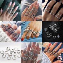 Nine-grid layout showing silver hip hop rings and ear clips worn in multiple styles