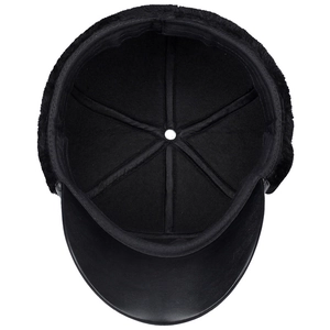 Winter thermal cap for elderly men with warm black plush lining and faux leather brim
