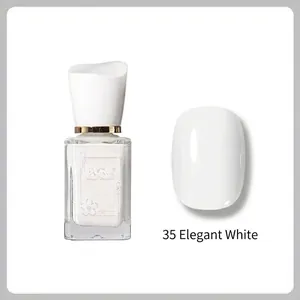 Detail showing elegant white gel nail polish bottle and applied color swatch