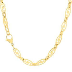 Golden stainless steel necklace featuring oval hollow-out links and a secure lobster clasp