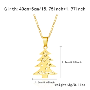 Size specifications of a golden stainless steel Christmas tree necklace weighing 3g
