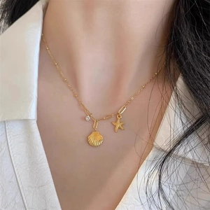 Collier Pendentif Étoile De Mer Coquillage Acier Inoxydable Plaqué Or Avec Strass Thème Marin Style Été Femmes