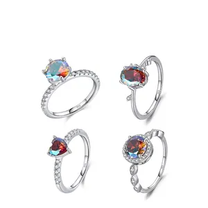 Eleganti anelli in argento sterling S925 con pietre di opale colorate a cuore e ovali