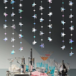 Ghirlanda di stelle argentate iridescenti per decorazioni per feste e soffitti nuziali