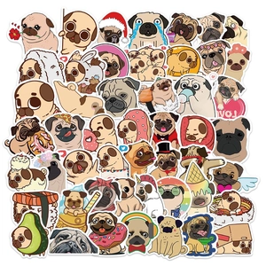 Detailed view of 50 pieces cute waterproof pug stickers for laptops and phone cases
