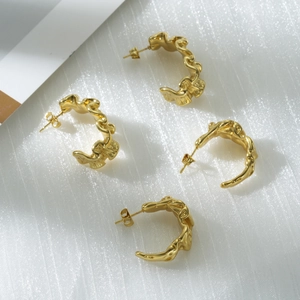 Luxury Stainless Steel Irregular Wave Hoop Earrings For Women Gold Plated Liquid Metal Statement Fashion Jewelry Earrings