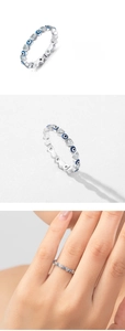 Detailed views of 925 silver evil eye heart ring with blue enamel and zircon stones
