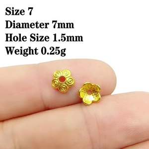 Detailed size view of 7mm hollow gold flower spacer bead for DIY jewelry making
