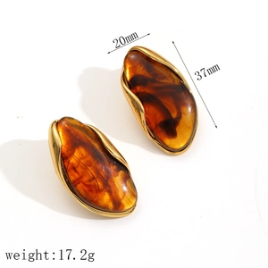Boucles d'oreilles ambre en acrylique doré, clous ovales en résine, 37x20mm, poids 17,2g