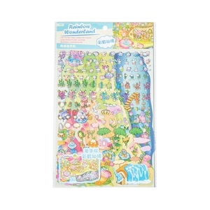 Adesivi 3D Rainbow Wonderland PET con scenari in miniatura di coniglietti e piante carine