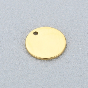 Polished gold stainless steel round charm pendant with hole for custom DIY jewelry making