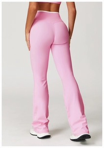 Rosa ausgestellte Yoga-Hose mit hoher Taille und V-Naht für eine schlanke Passform