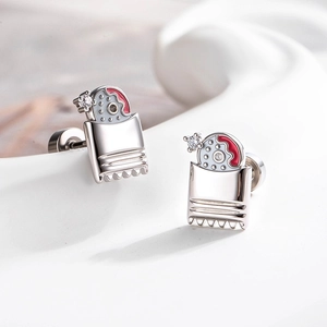 Ear Cartilage Stud Stainless Steel Enamel Fries Shape Zircon Inlaid Screw Back Piercing Jewelry Cute Fashion For Women