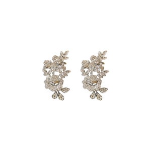 Elegant silver flower and leaf ear clips with sparkling crystals for non-pierced ears