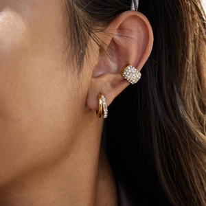 Classic 18K gold plated stainless steel chunky zircon hoop earrings and ear cuff set