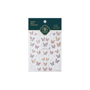 Laser butterfly nail stickers set with 3D frosted glass effect and M-241 numbering