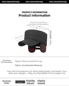 Size guide for men's winter cap showing adjustable 55-60cm circumference and ear flaps