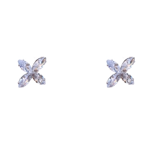 Elegant silver stud earrings featuring cross flower design with zircon stones in symmetrical layout