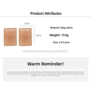 Detail specifications of champagne resin square earrings with alloy and silver needle pins